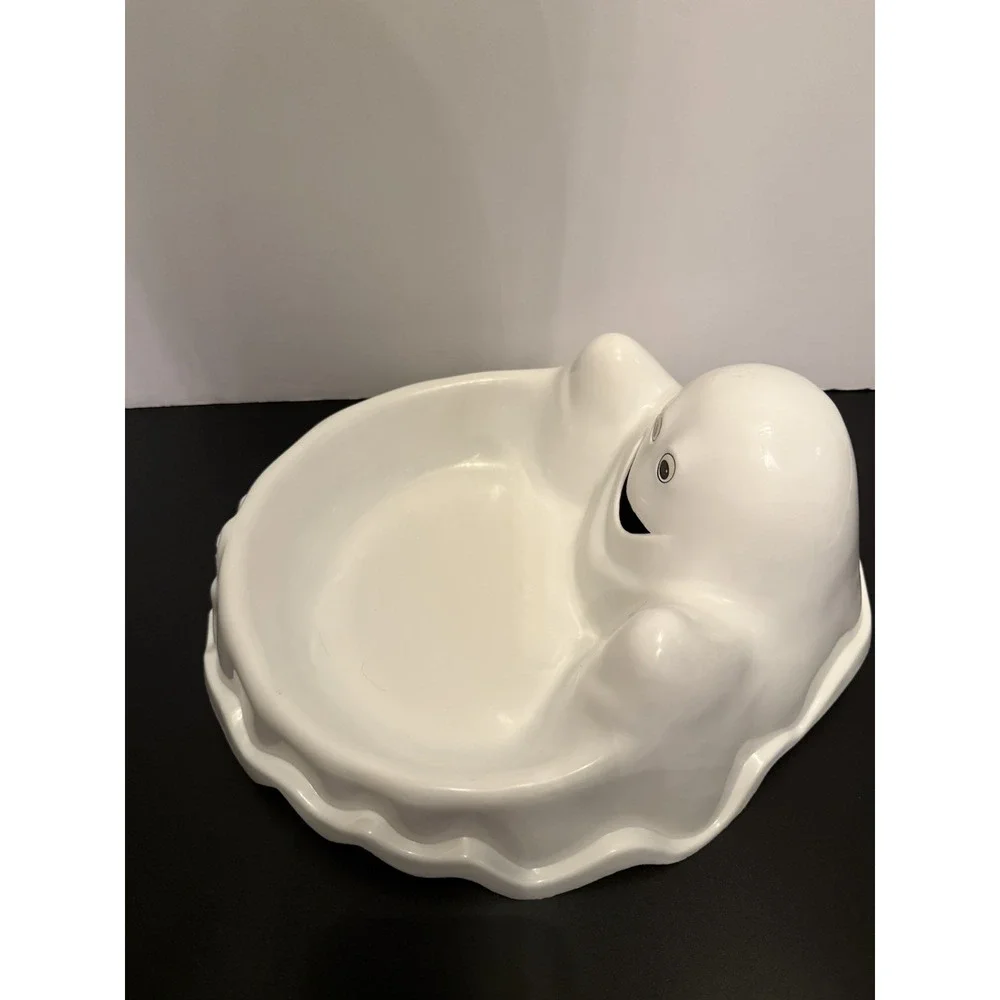 Halloween Candy Dish Bowl Molded White‎ Ghost Shape VTG